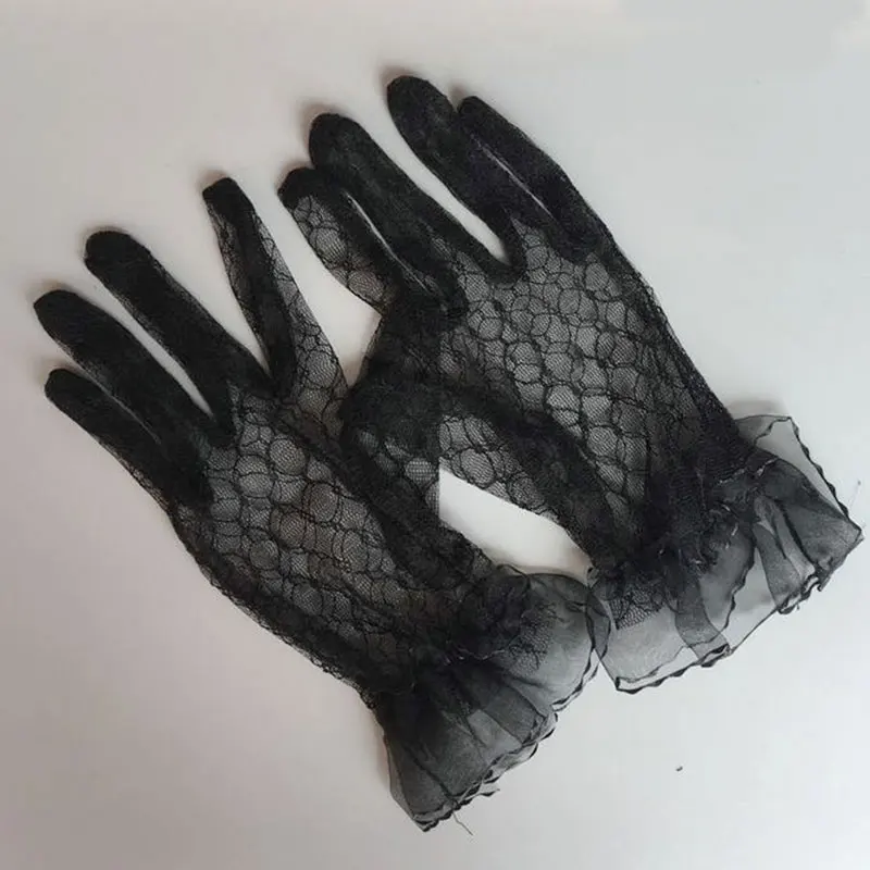 

1 Pairs Short Lace Gloves Party Driving Sexy Women Gloves Girls Flower Sunproof Sunscreen Ritual Glove Black White