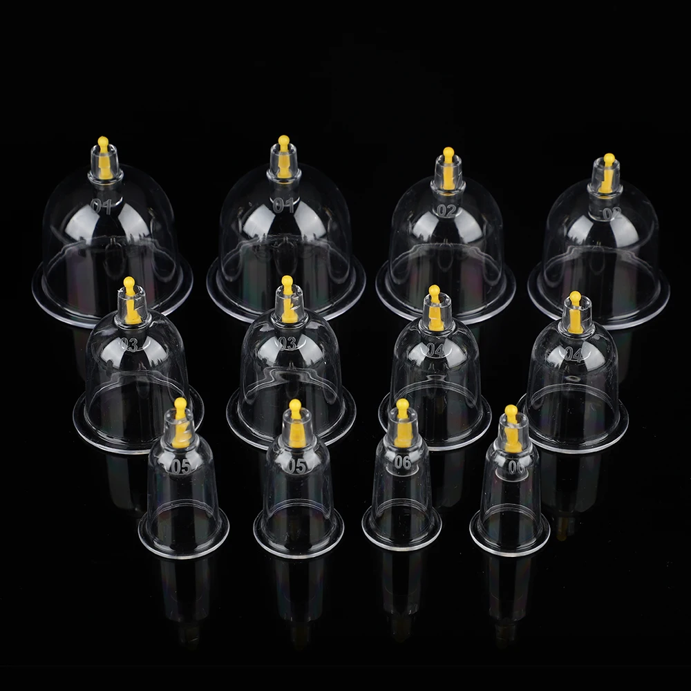 

12 Pieces/set Cups Vacuum Cupping Massage Chinese Vacuum Acupuncture Apparatus Therapy Massager Curve Suction Pumps Cupping Kit