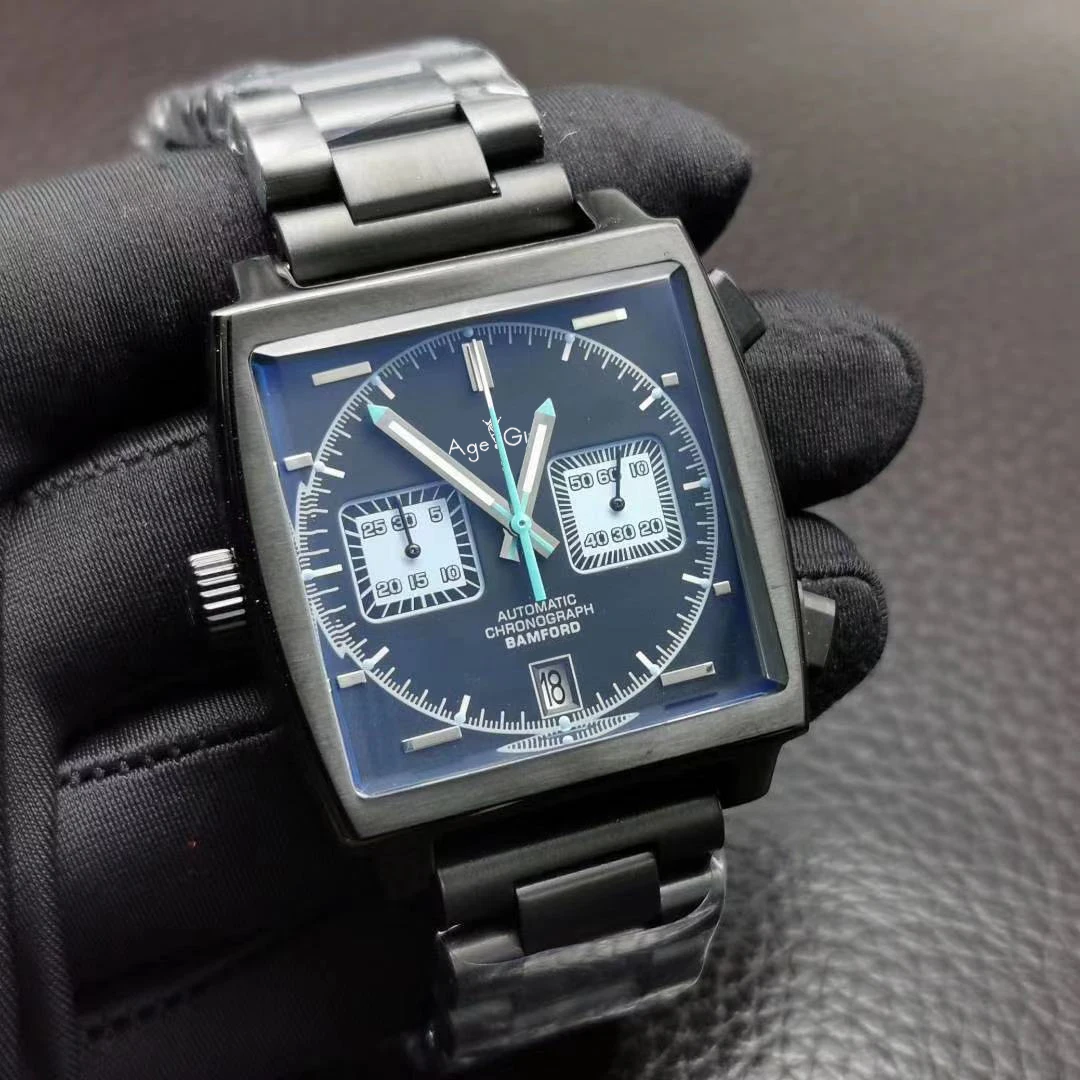 

Luxury Brand New Men Silver Black Case Blue Orange Stainless Steel Chronograph Blue Gulf Racing Sapphire Special Edition Watch