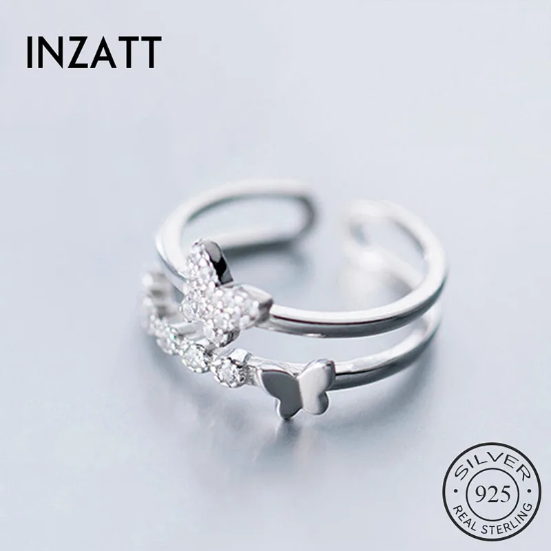 

INZATT Real 925 Sterling Silver Zircon Butterfly Adjustable Ring For Fashion Woman Party Fine Jewelry Cute Accessories 2020 GIFT