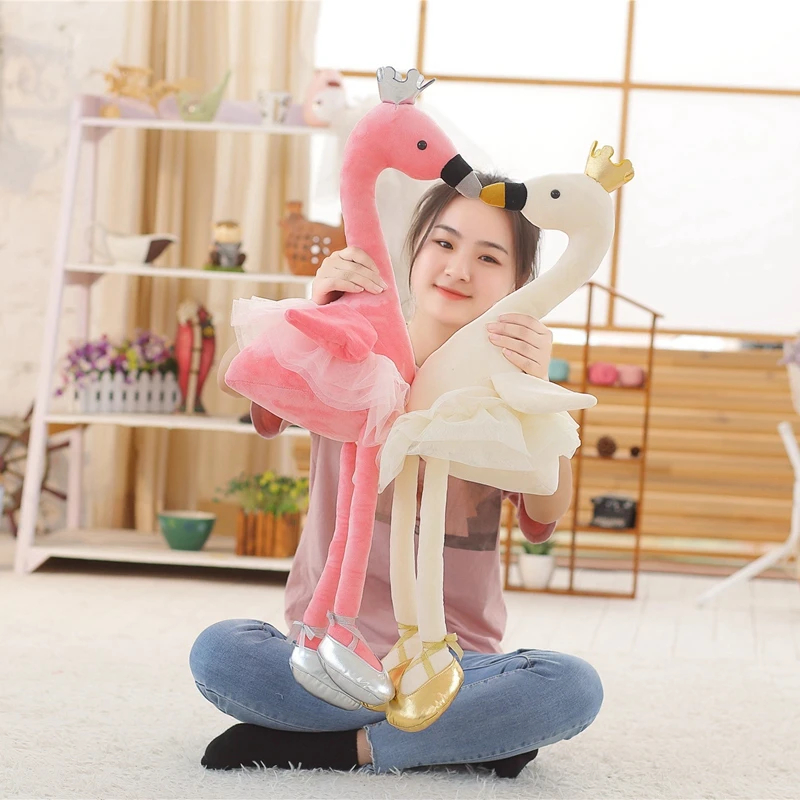 

35/50cm swan plush toys cute flamingo doll stuffed soft animal dolls ballet swan with crown baby kids appease toy gift for girl