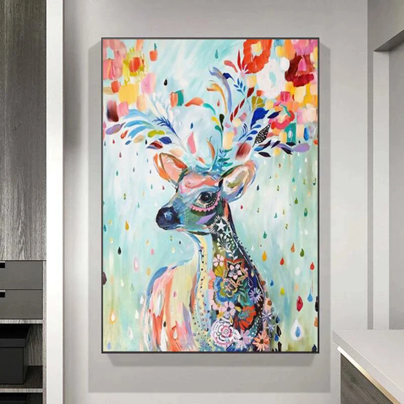 

Sika Deer Canvas Painting Abstract Graffiti Animal Posters and Prints Wall Art Picture for Living Room Home Decoration Cuadros