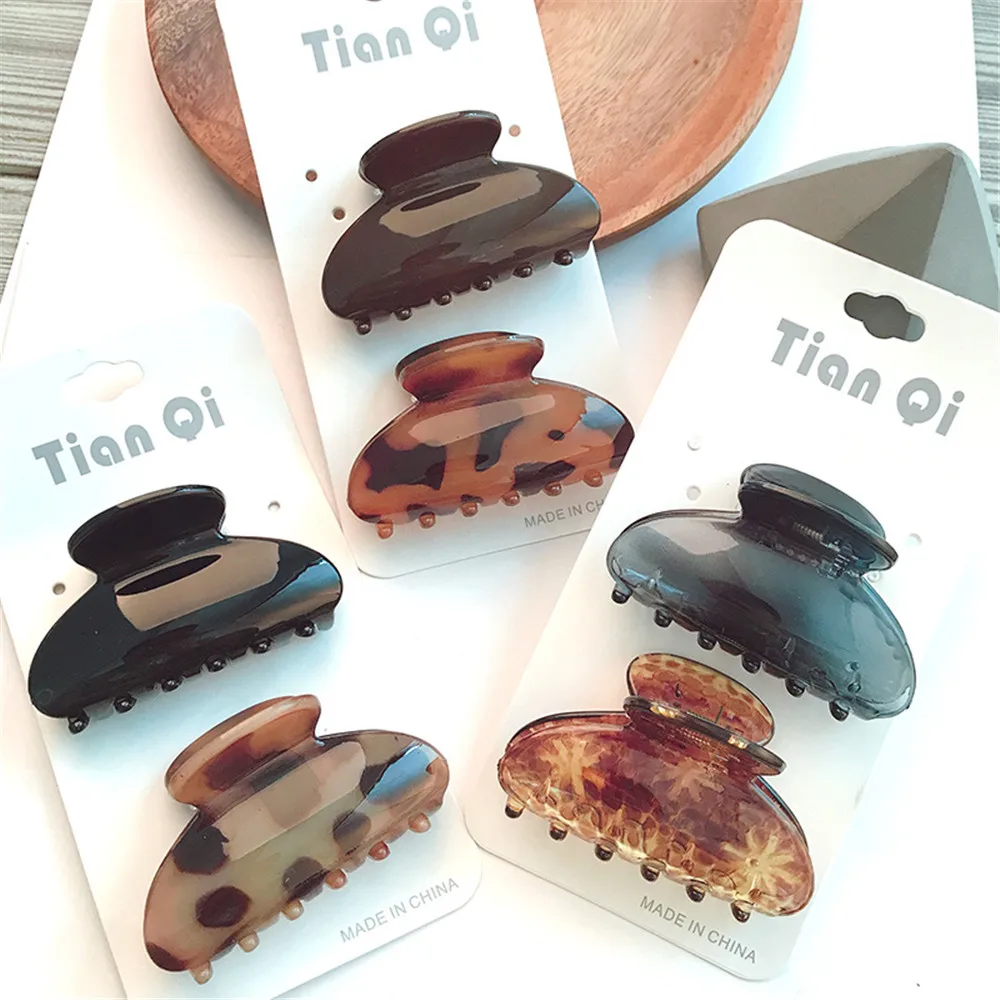 Женская заколка краб ручная полированная для волос с леопардовым