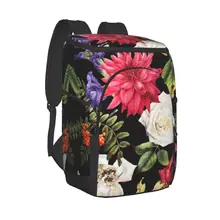 Large Cooler Bag Thermo Lunch Picnic Box Floral Roses Watercolor Insulated Backpack Ice Pack Fresh Carrier Thermal Shoulder Bag