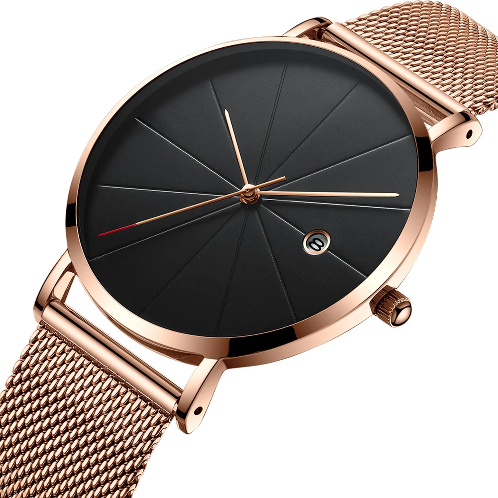 Бутик популярные мужские часы из нержавеющей стали сетка Кварцевые Календарь