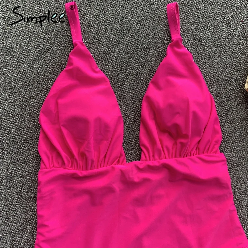 Simplee цельные купальник костюм розовые бикини женский треугольник женщины 2019