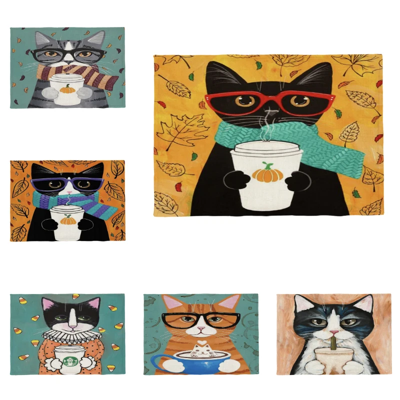Моющаяся антропоморфная салфетка в виде кота кофейные матросские очки шарф для