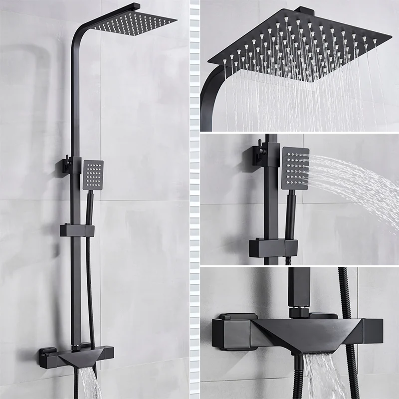 Thermostatic Black B Смеситель для ванной комнаты черный дождь Душевая Головка Термостатический смеситель для ванны настенный смеситель для ванной душ смеситель для душа душевой набор - Цвет: Thermostatic Black B