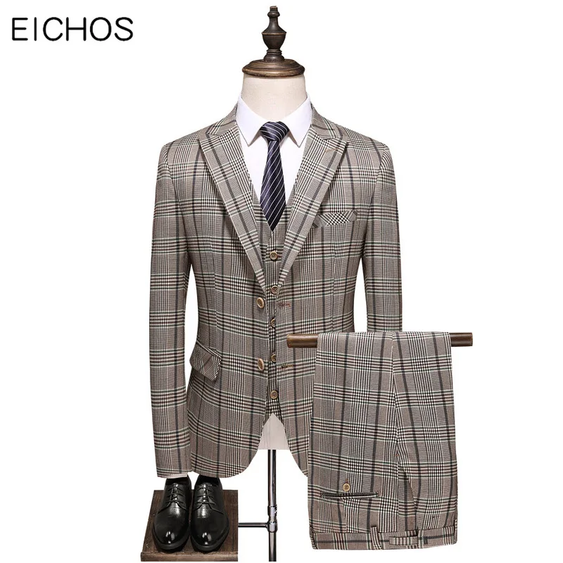 

Изысканная Мужская рубашка в клетку костюмы жениха Нарядные Костюмы для свадьбы для лучший мужской тонкий костюм из трех предметов модные ...