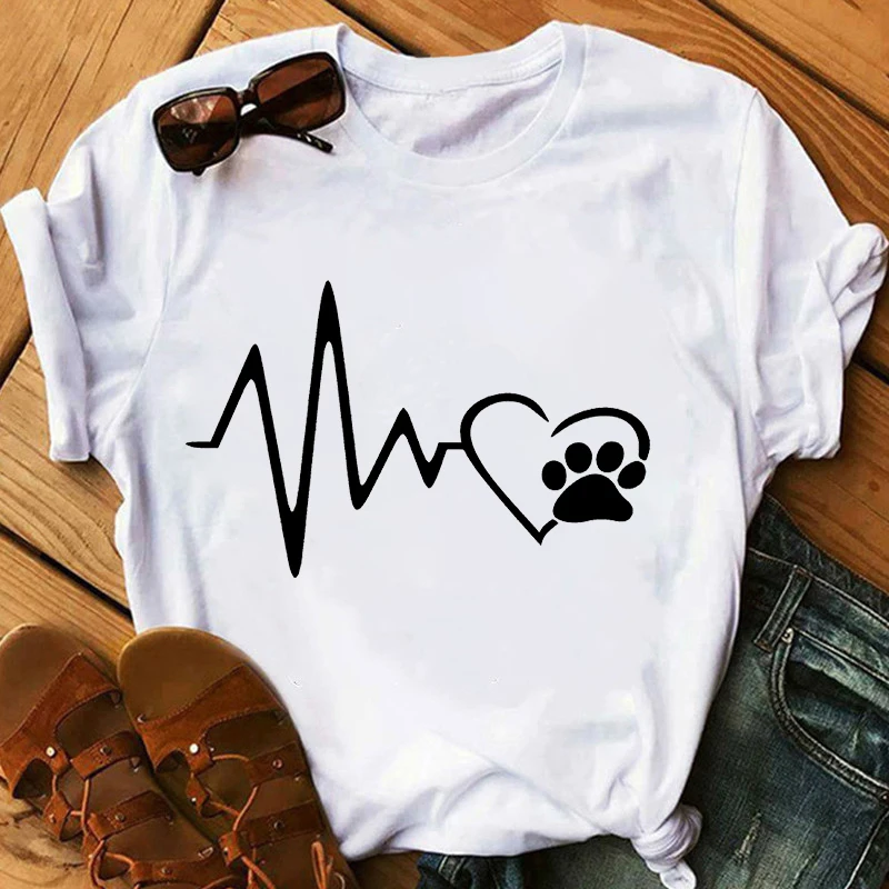 

Female Kawaii Korean Style Tees Funny T-shirt Fashion Graphic Tees Women's T-shirt Medical ECG Printing Short Sleeve T-shirt