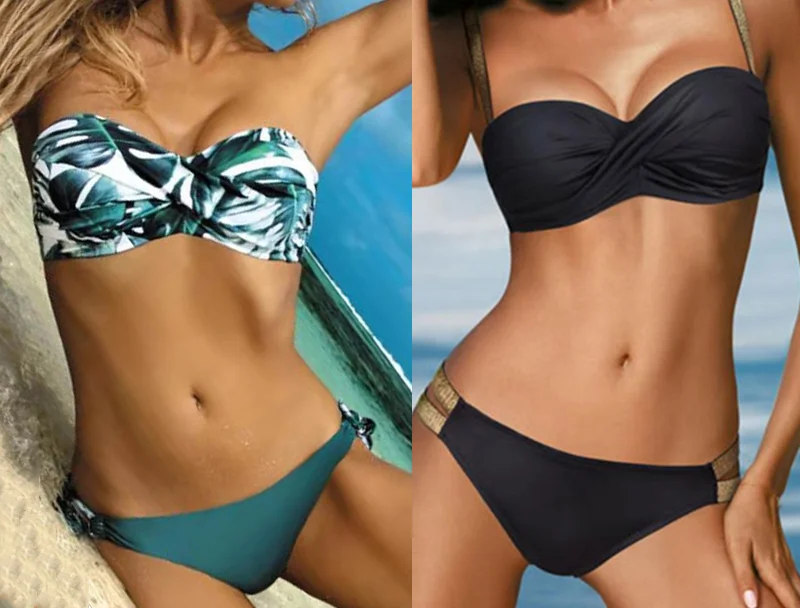 

2021 Sexy Solid Color Bikini Women Swimwear Bandeau Biquini Swimsuit Female Bathing Suit Push Up Bikini swumsuit woman