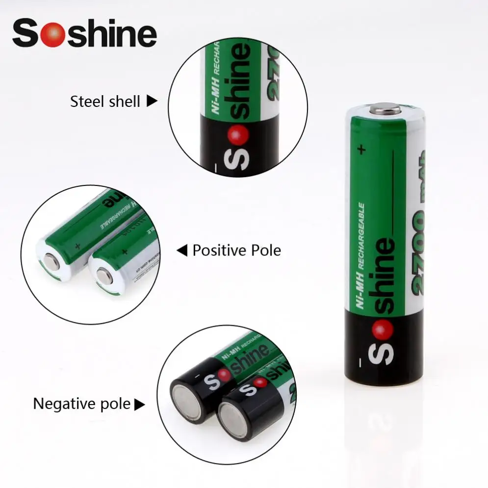 Soshine 4 шт. Ni MH 1 2 в AA 2700 мАч перезаряжаемые батареи + портативный блок батарей для