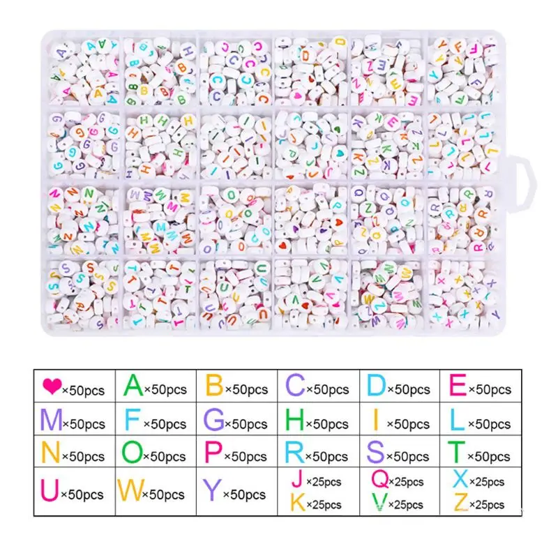 

1200Pcs Acrylic Letter Beads White Round Letter Beads Alphabet Beads A-Z and Heart Bead Bracelet Necklace Jewelry Making
