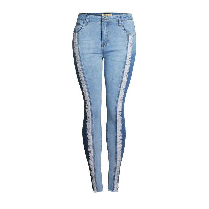 

2021 Plus Up Large Size Spring New Fashion Fringes Skinny Slim Stretch Jeans Hip Leggings Jeans Women's 3XL 4XL