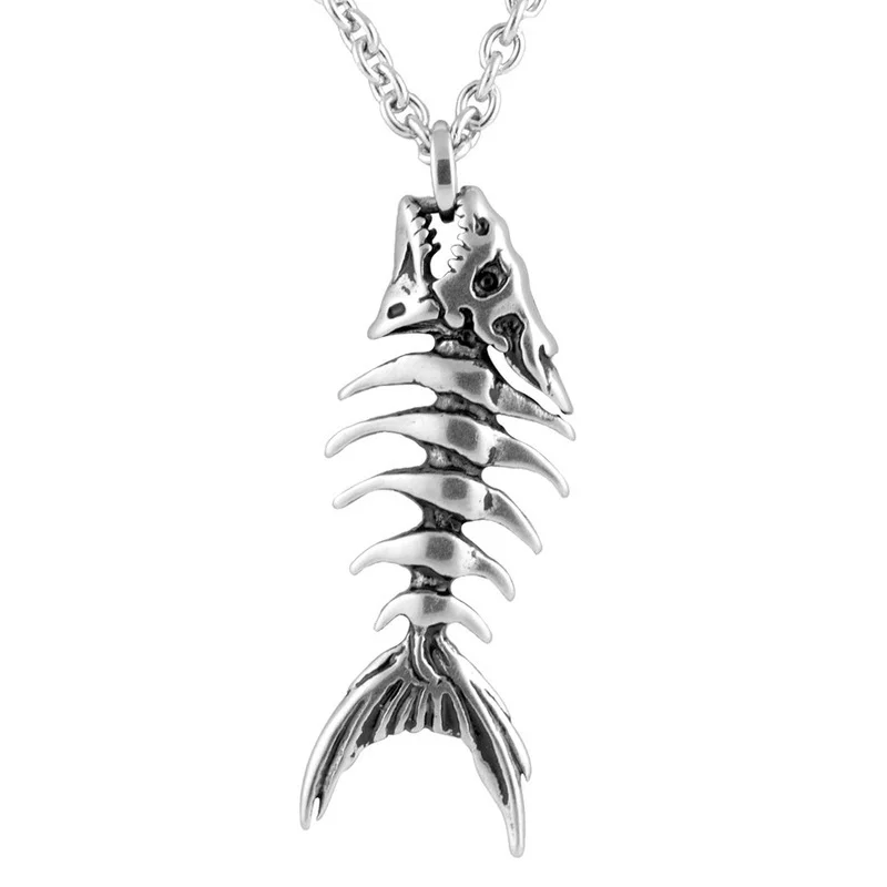 

Trendy Fashion Retro Style Design Fish Bone Necklace Men and Women Hip Hop Accessories Pendant Holiday Birthday Gift Wholesale