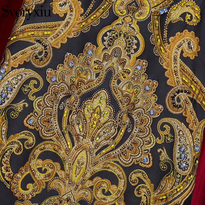 

Svoryxiu 2021New Runway Fashion Summer Vintage Black Dress Women's Diamond Gold Line Jacquard luxury Party Short Dresses