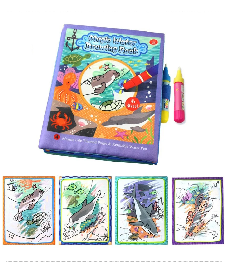 Coolplay 21*17 см Животные водная книга для рисования и 2 волшебные ручки Водная раскраска доска каракули коврик развивающие обучающие игрушки для детей