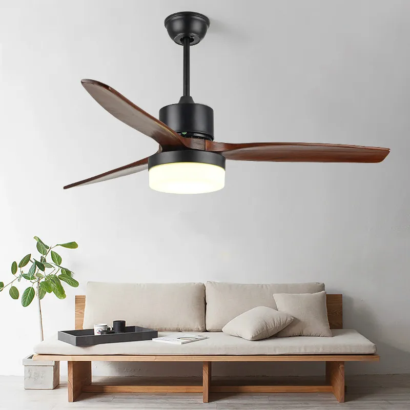Современный потолочный вентилятор IKVVT деревянный черный светодиодный лампа с