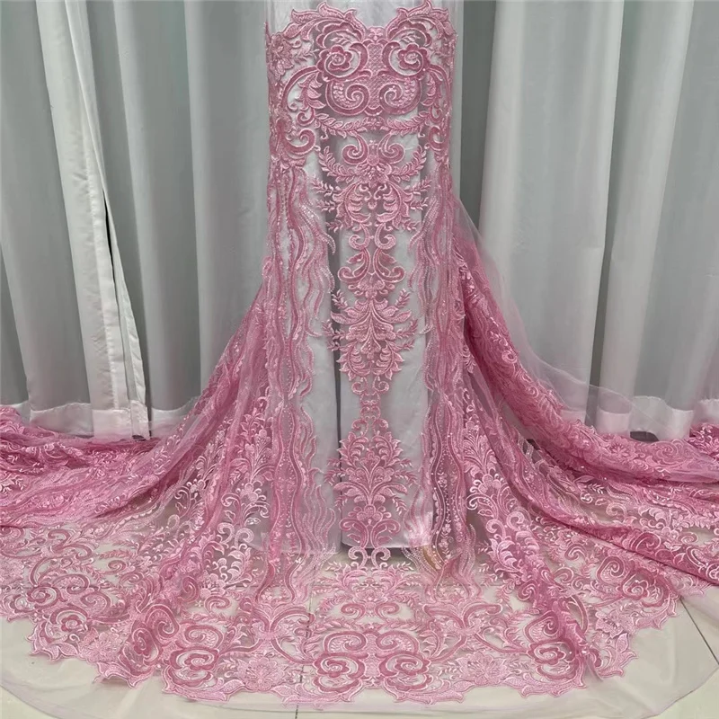 

5yards african organza lace fabric newcoming beads tube design net tulle lace fabric for wedding or lady party JIA1262