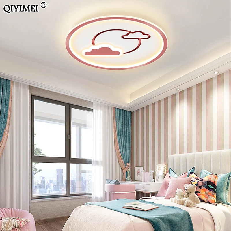 LED Ceiling Light For Children Kids Bedroom Pink Blue Black Brightness Dimmable with Remote Control Lamp Lighting AC90-260V | Лампы и