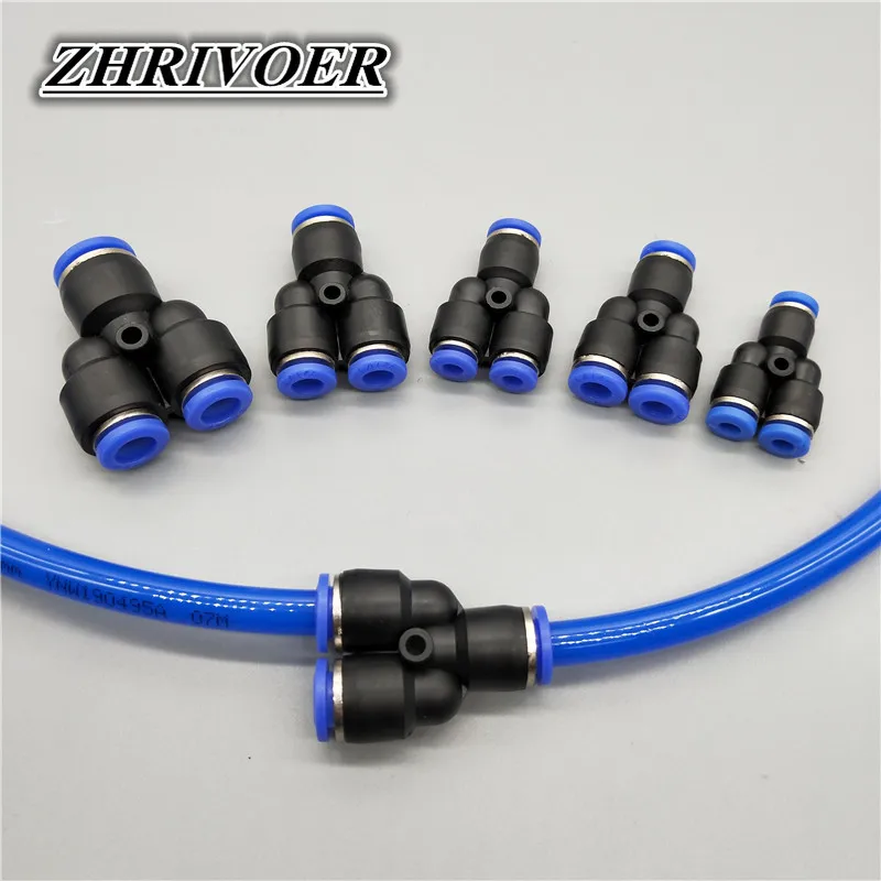 3 Way Port Y Shape Air Pneumatic 12mm 8mm 10mm 6mm 4mm OD Hose Tube Push in Gas Plastic Pipe Fitting Connectors Quick Fittings