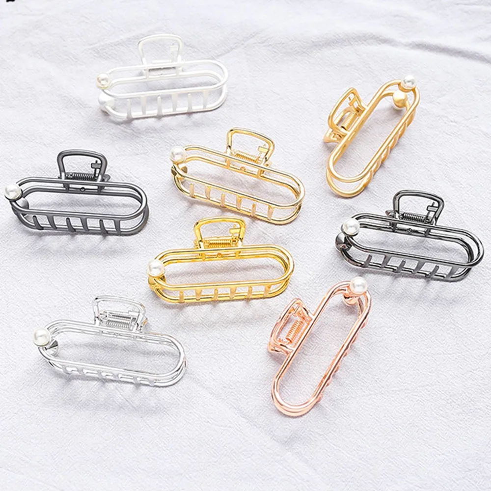 

1Pc silver gold Retro Geometric Women Hair Claw Hair Crab Pearl Hair Clips Girls Make Up Hair Accessories Large Size Hairpins