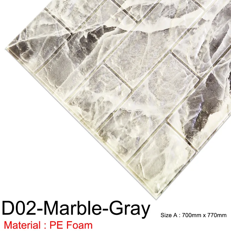 D02-Marble-Gray 3D обои, Мраморная кирпичная кожура и самоклеющиеся настенные стикеры s, водонепроницаемые, DIY, для кухни, ванной, дома, настенные наклейки, виниловые - Цвет: D02-Marble-Gray