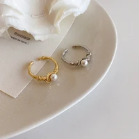 tarcliy simple females pearl ring gold silver color open wire wrap finger jewelry new arrival weddings birthday ring gift 2020