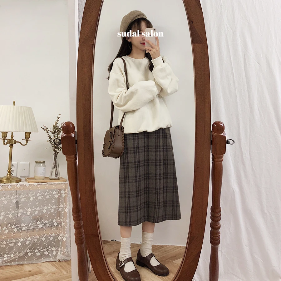 Клетчатая Женская юбка длинная винтажная школьная с завышенной талией для