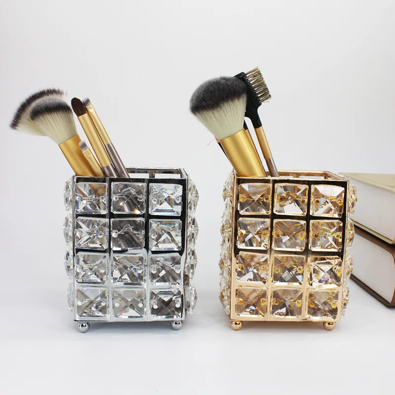 

Fashion Ladies European Crystal Makeup Brush Bucket Pot Home Pencil Vase Eyebrow Pencil Comb Finishing Cosmetic Storage Box