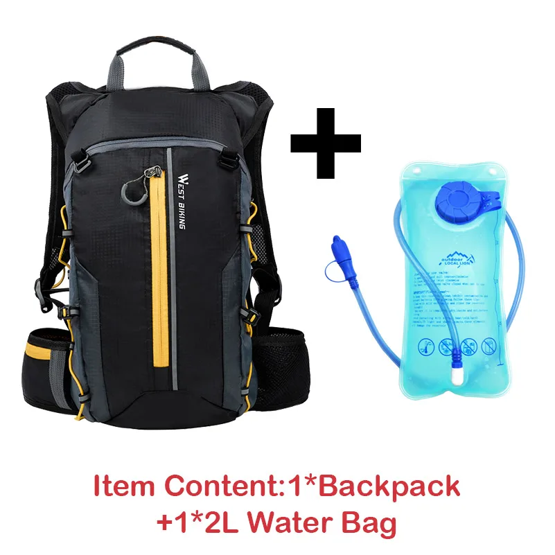 Yellow and water bag WEST BIKING, ультралегкие велосипедные сумки, открытый спортивный рюкзак, дышащий, для мужчин и женщин, велосипедная сумка, гидратация, сумка для воды, велосипедный рюкзак - Цвет: Yellow and water bag