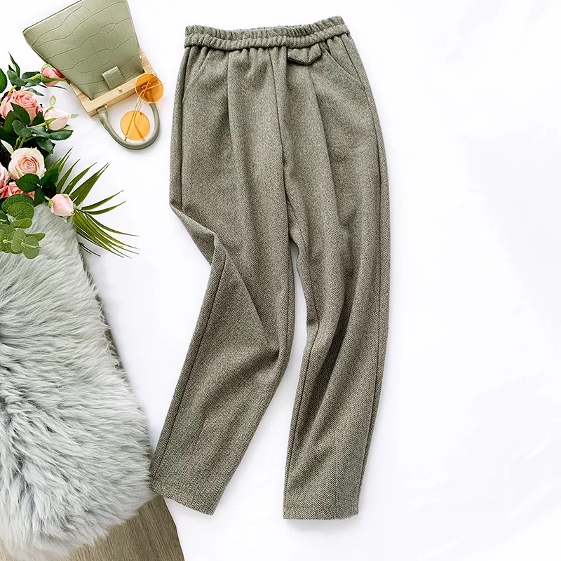 Толстые шерстяные брюки 2020 новые весенне Осенние Теплые женские с высокой талией