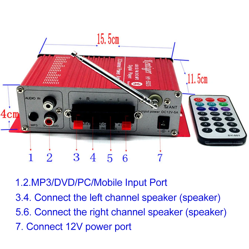 12V 20W Cost Effective Wireless Desktop Speakers Mini Home Remote Control FM Radio Compact Digital Display Bluetooth Amplifier |