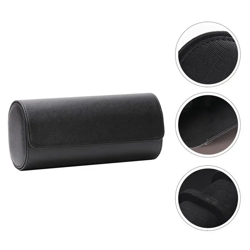 

1Pc 3 Slots Portable Watch Storage Box Round Watch Organizer Elastic PU Watch Case