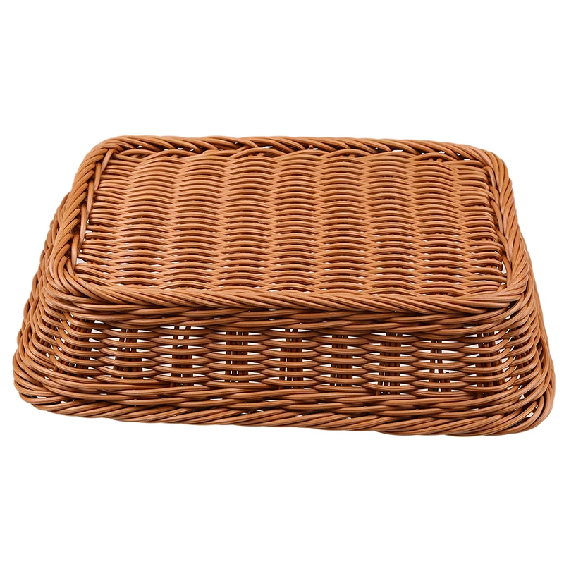 

3 Sizes Handmade Woven Storage Basket Fruit Food Snack Container Rectangular Rattan Sundries Organizer Wicker Bread Baskets