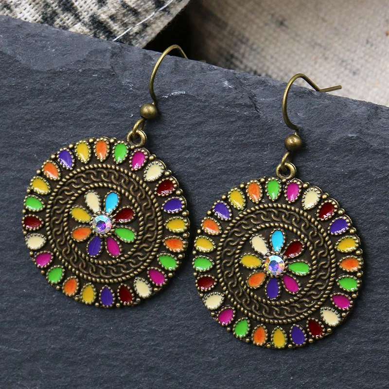 

Ethnic Earrings Women Accessories 2019 Jewelry Polish Folk Vintage Dangle Earrings Round Hot Fashion Brincos Coloful Ear Rings