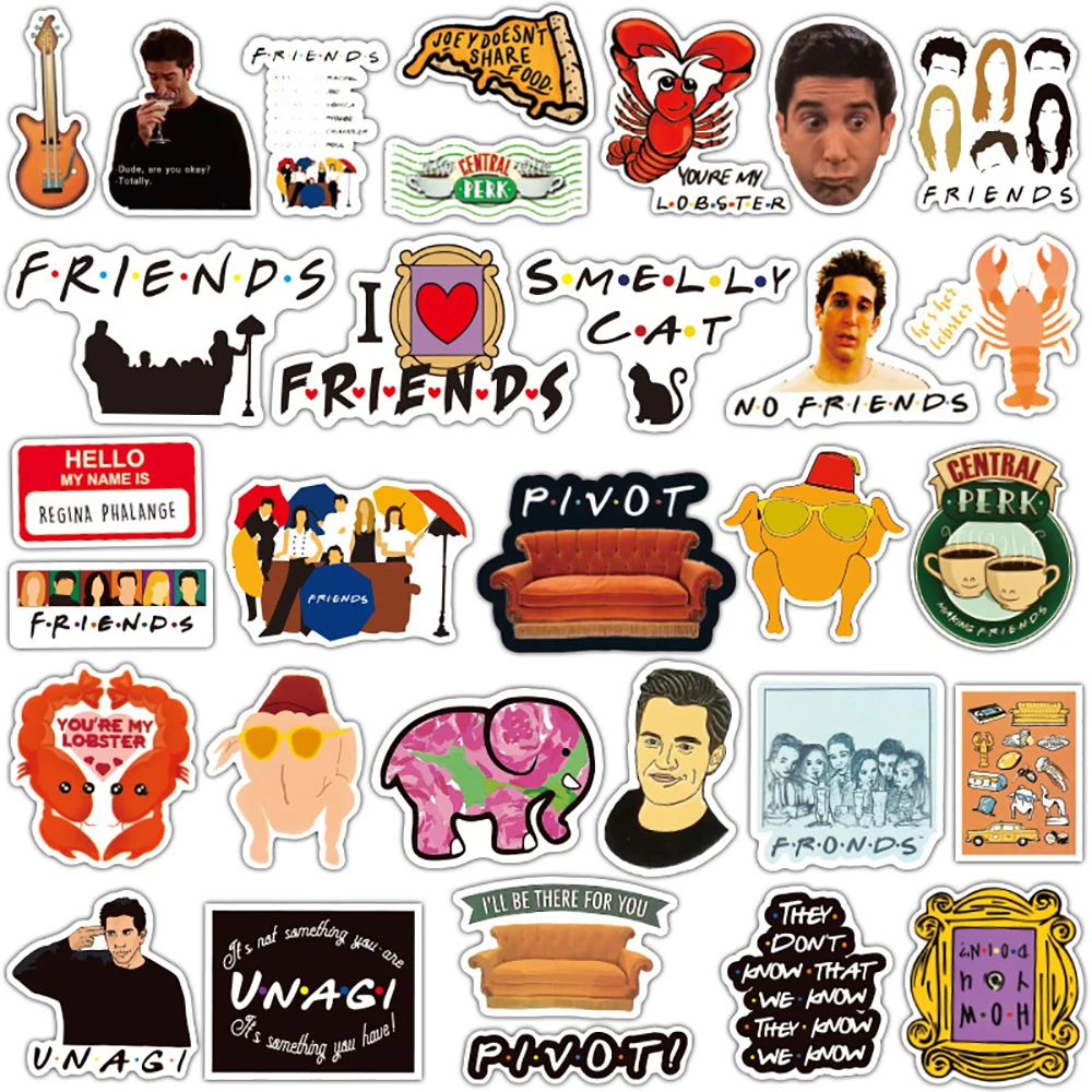 Pegatinas de serie de televisi&oacute;n Friends para monopat&iacute;n DIY, pegatina de juguete cl&aacute;sica, para guitarra, port&aacute;til, motocicleta, equipaje, 10/30/50 Uds.-4