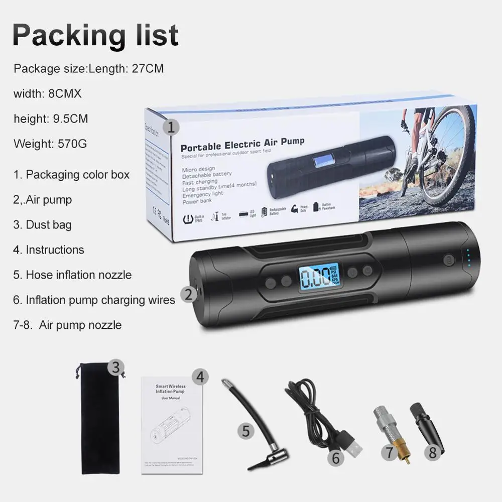 air cordless tire inflator 12v tap 05a portable 150psi porous heat dissipation lcd display phone charging function cordless tire free global shipping