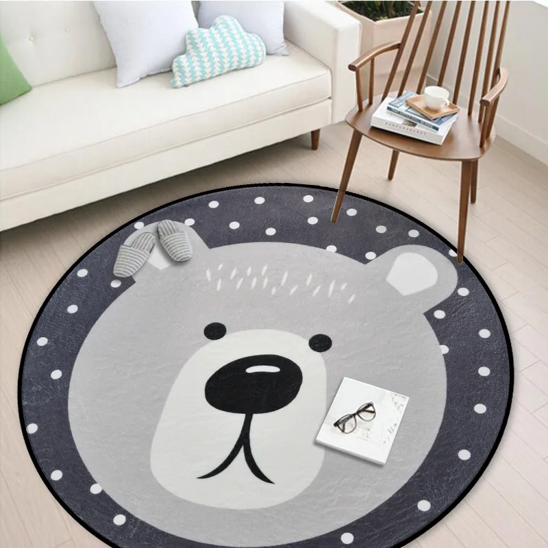 

White Grey Cartoon Animals Bear Panda Round Tapete for Living Room Bedroom Home Decor Carpet Rug Children Kids Soft Play Mat