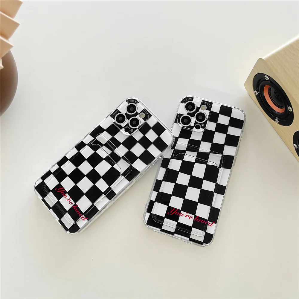 

Wallet 2 In 1 Case For iPhone 11 Pro Max XR X XS Max 7 8 Plus Soft Tpu Gridding Black White Card Holder Slot Bags For 12 Cases