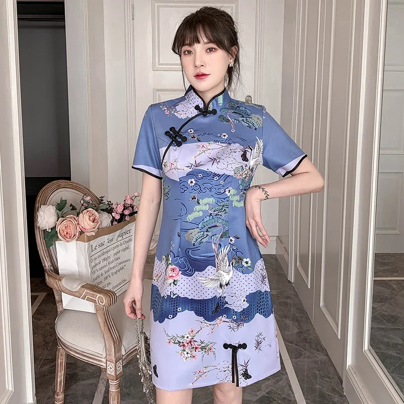 

Китайское традиционное платье для женщин с принтом в ретро-стиле пикантные Cheongsam элегантный тонкий юбки Qipao банкет Hanfu размера плюс платья ...