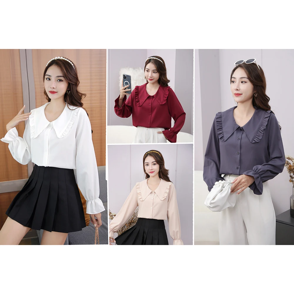 YOMING Summer Women's Elegant  Solid Color Chiffon Shirt Breathable Lady Temperament tops Blouse images - 6