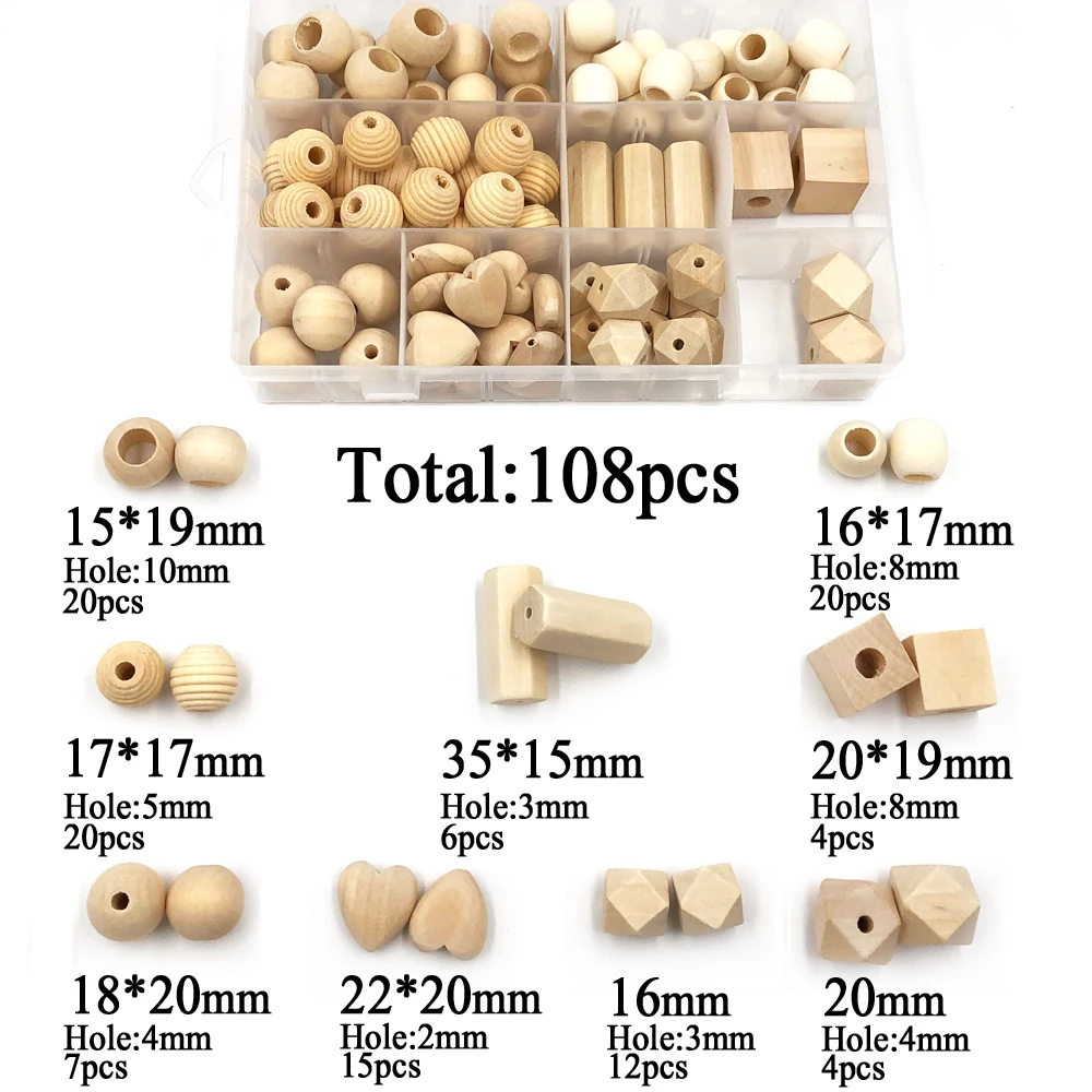 108 шт. бусины из натуральной древесины с большим отверстием | Украшения и