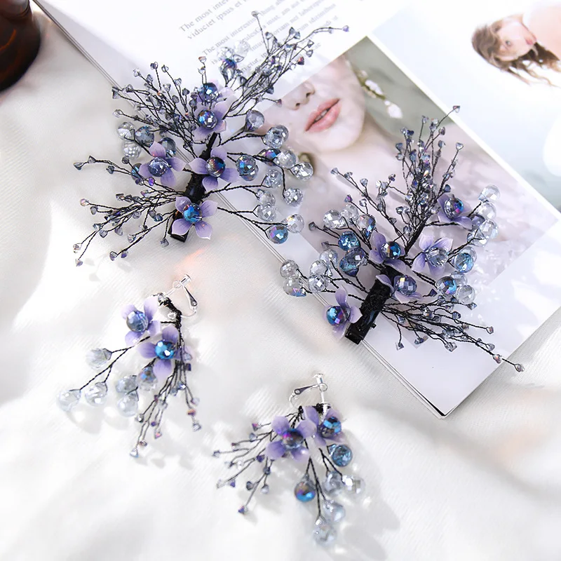 

1set Hair Clips Earring Sets For Women Handmade Bride Jewelry Shiny Crystal Hair Clip And Beautiful Headdress Jewelry Set Bn