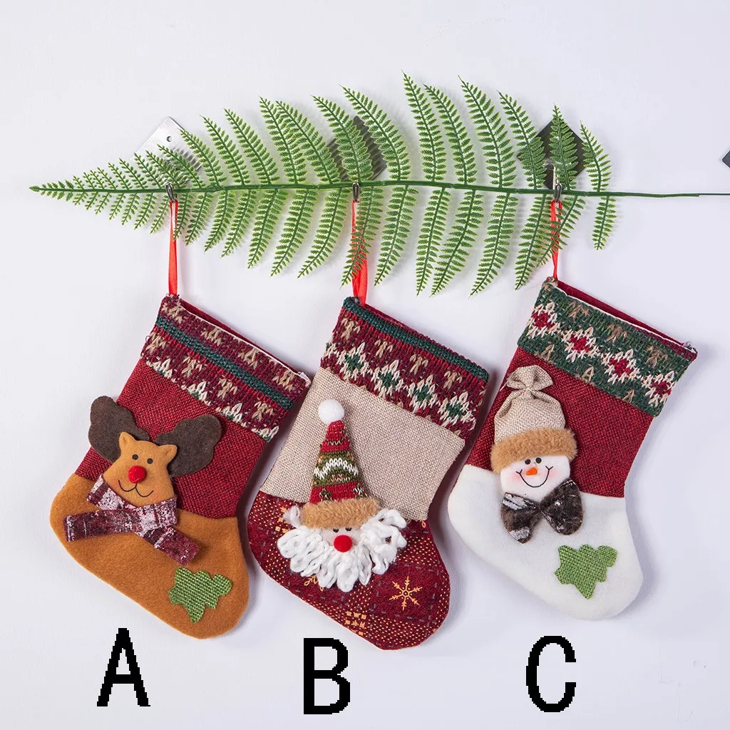 Рождественские чулки клетчатый Подарочный мешок в виде носков Санта Клауса