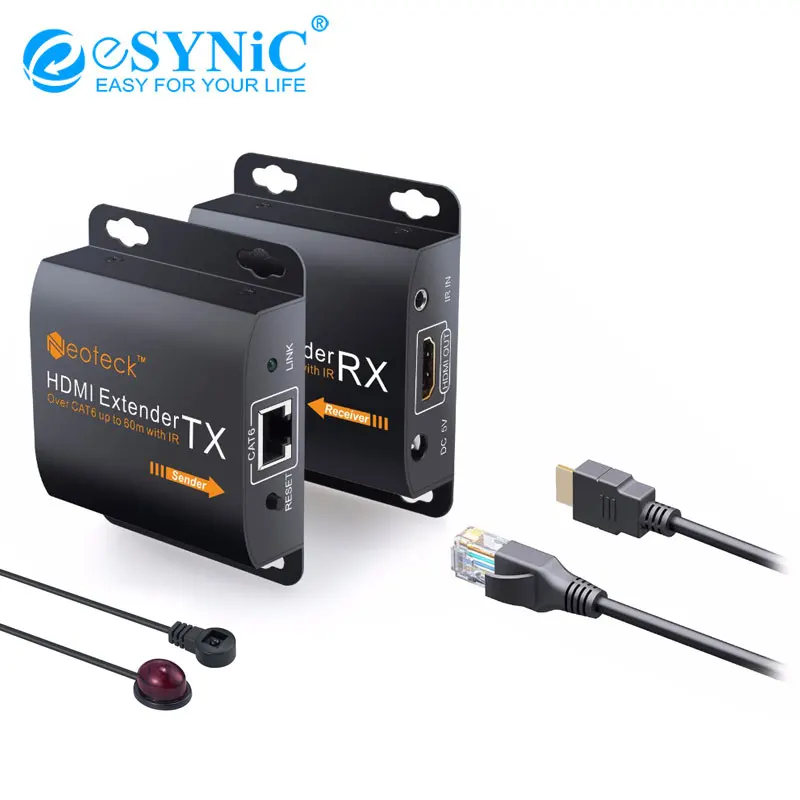 eSYNiC 1080p 1.3 HDMI Extender IR Blaster Receiver Extension Cable HD Signal To 60m RJ45 Transmitter TX/RX IEEE-568B |