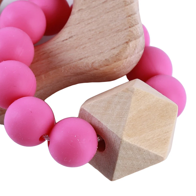 

Baby Wooden + silicone Teether Crochet Chew Beads Teething Toy Teether Montessori Bracelets Bracelets