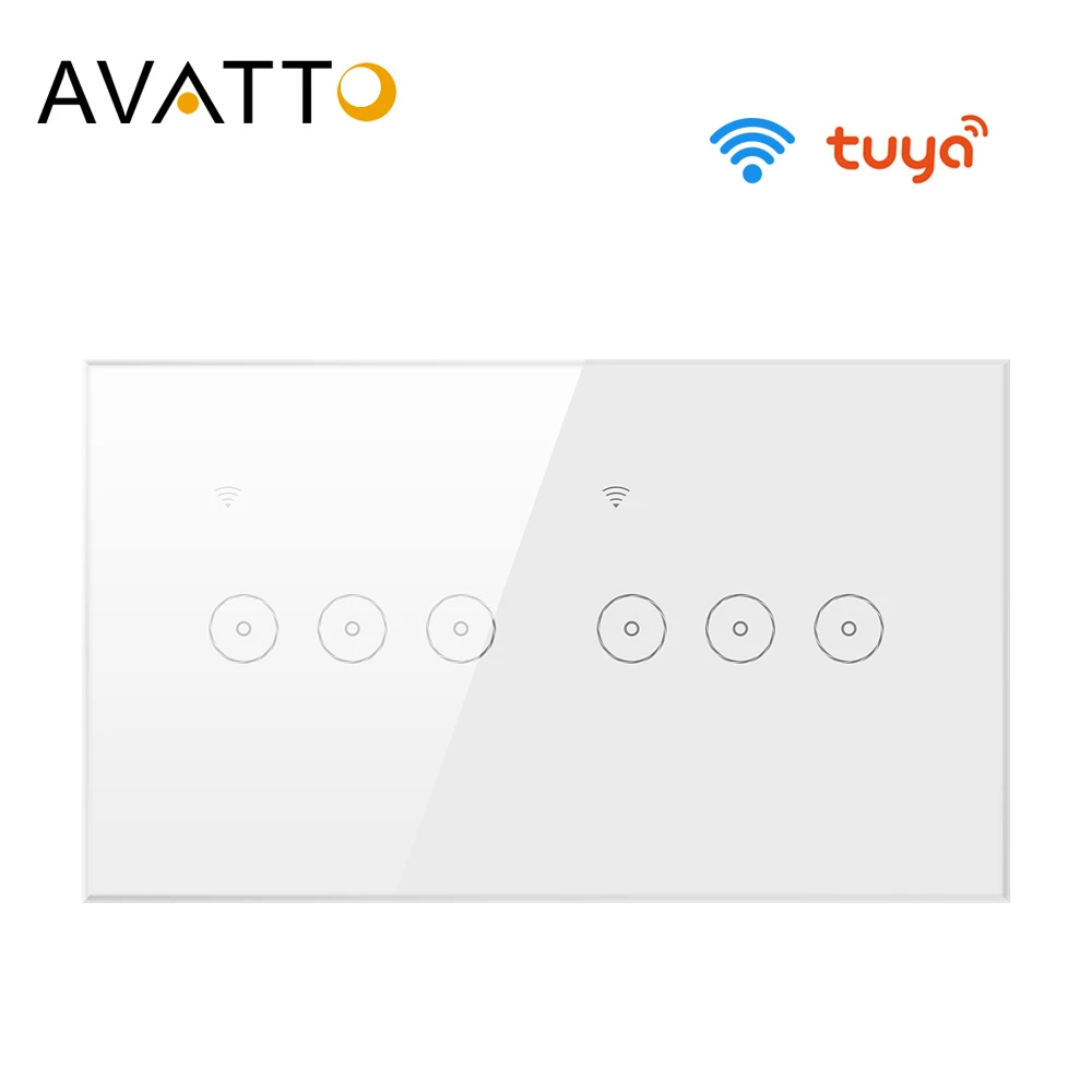 Переключатель AVATTO Tuya 1/2/3/4/5/6 кнопочный WiFi со стеклянной панелью автоматизация