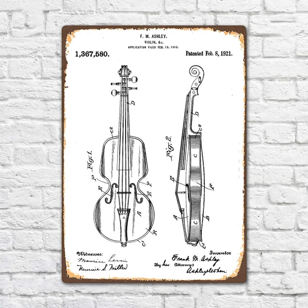 

Violin 1921 Patent Vintage Retro Metal Tin Sign Music Metal Sign Wall Decor Fashion Art Decor Poster