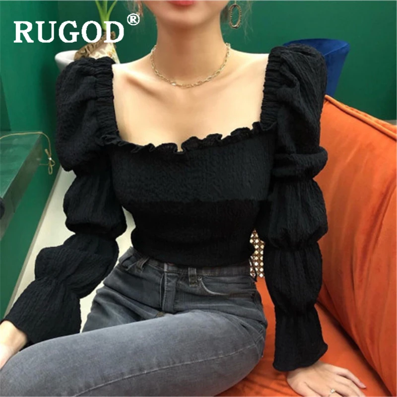 RUGOD Корейская Весенняя Новая женская блузка с длинным рукавом Модная тонкая